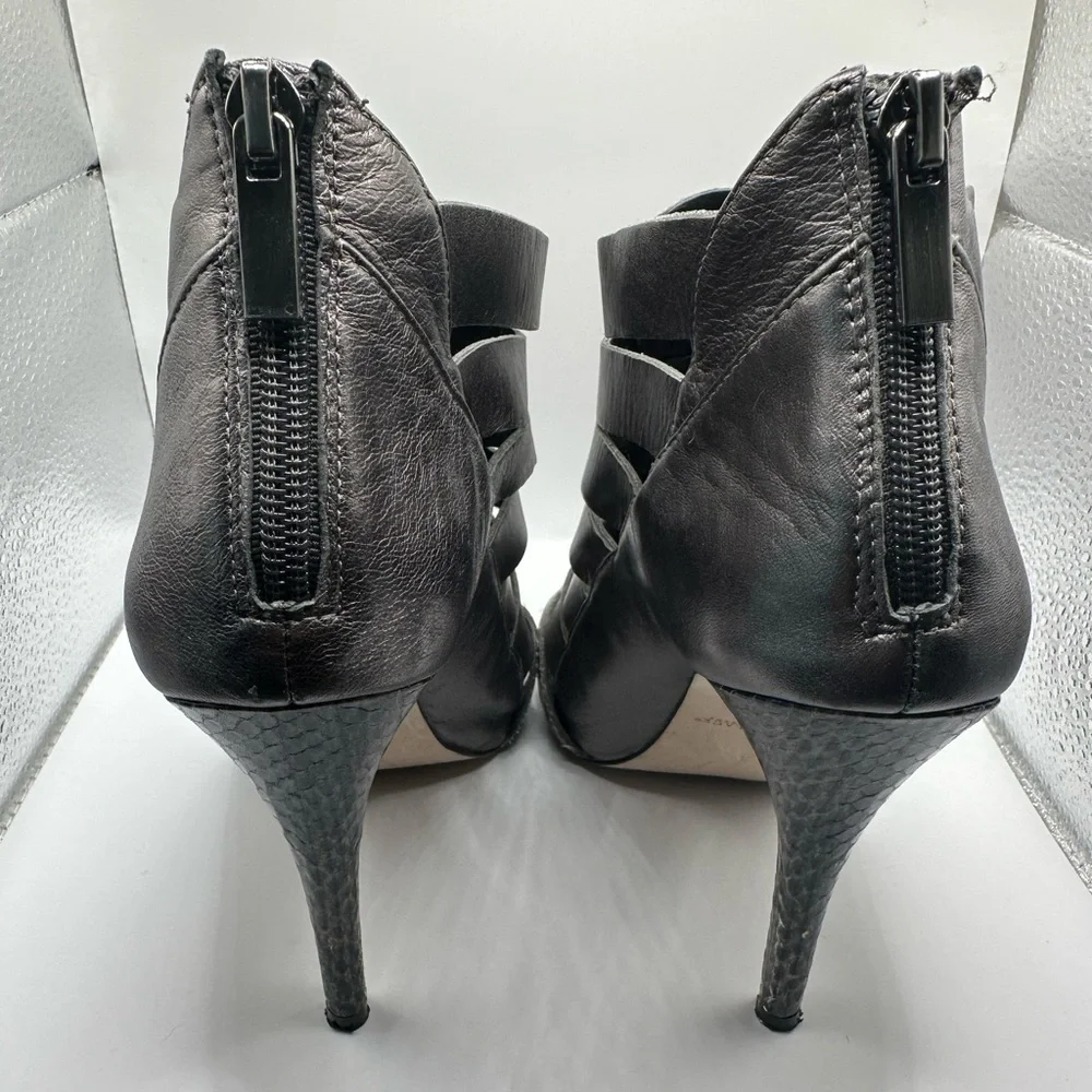 WHBM Leather Caged Peep Toe Heel, Gunmetal - Picture 2 of 11